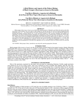 A Brief History and Aspects of the Fishery Biology of Black Grouper (Mycteroperca Bonaci) at Bermuda Una Breve Historia Y Aspec