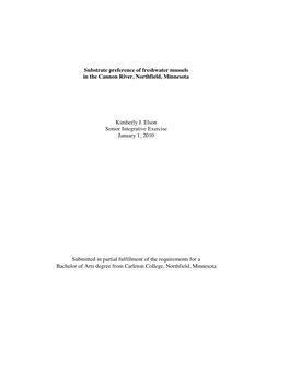 Substrate Preference of Freshwater Mussels in the Cannon River, Northfield, Minnesota