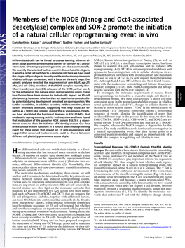 Members of the NODE (Nanog and Oct4-Associated Deacetylase) Complex and SOX-2 Promote the Initiation of a Natural Cellular Reprogramming Event in Vivo
