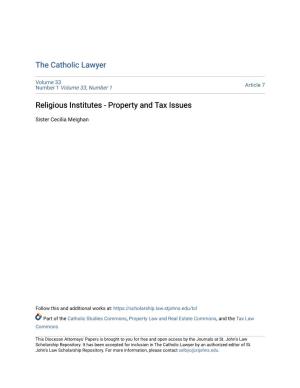 Religious Institutes - Property and Tax Issues