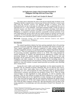 An Exploratory Study of the Economic Potential of Philippine Pili Pulp Oil from Waste Pulp