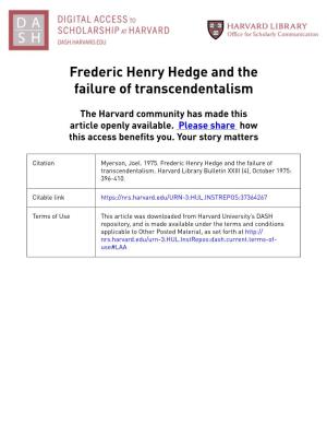 Frederic Henry Hedge and the Failure of Transcendentalism