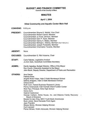 BUDGET and FINANCE COMMITTEE MINUTES Council of the County of Maui