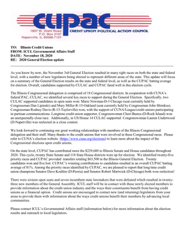 ICUL Governmental Affairs Staff DATE: November 18, 2020 RE: 2020 General Election Update