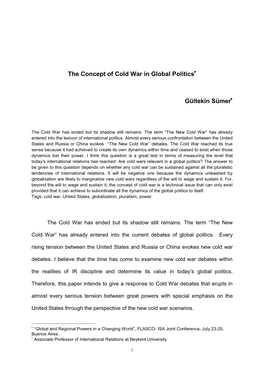 The Concept of Cold War in Global Politics Gültekin Sümer