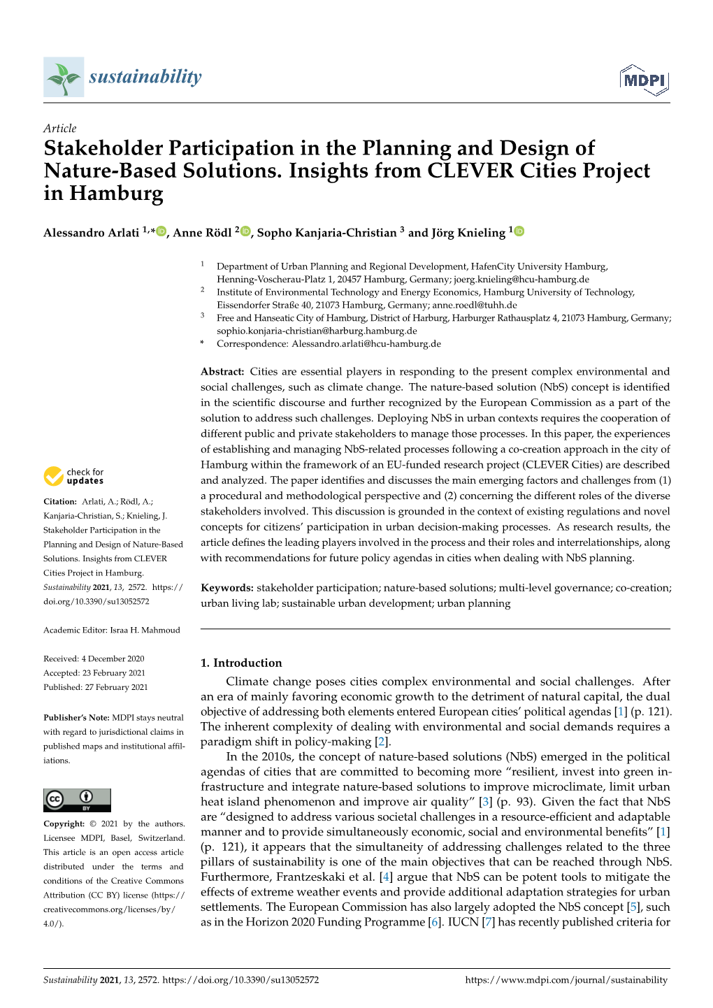 Stakeholder Participation in the Planning and Design of Nature-Based Solutions