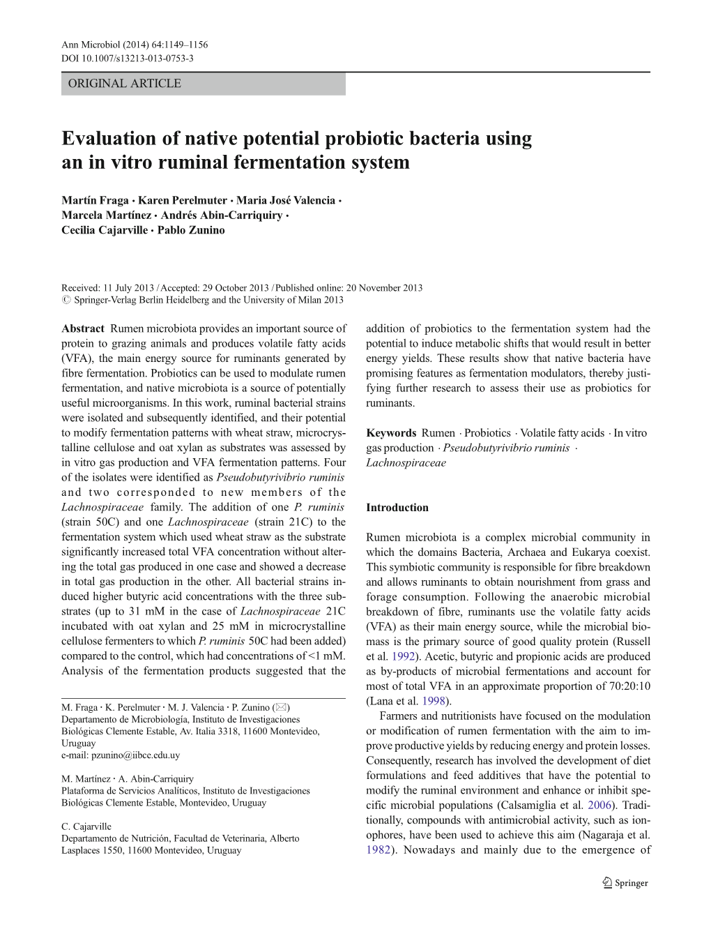 Evaluation of Native Potential Probiotic Bacteria Using an in Vitro Ruminal Fermentation System