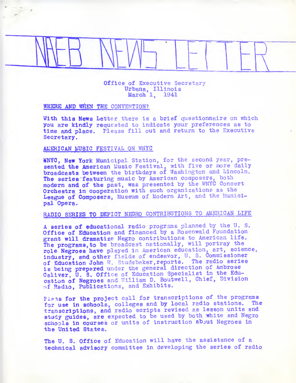 NAEB Newsletter (March 01, 1941)