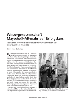 Winzergenossenschaft Mayschoß-Altenahr Auf Erfolgskurs Vorsitzender Rudolf Mies Berichtet Über Den Aufbruch Mit Dem Ziel Bester Qualität Im Jahre 1992