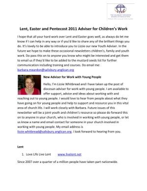 Lent, Easter and Pentecost 2011 Adviser for Children's Work