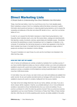 Direct Marketing Lists a Simple Guide to Understanding How Direct Marketers Use Information