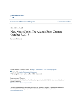 New Music Series, the Atlantic Brass Quintet, October 3, 2018 Lawrence University