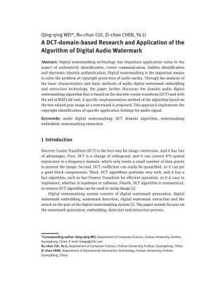 A DCT-Domain-Based Research and Application of the Algorithm of Digital Audio Watermark