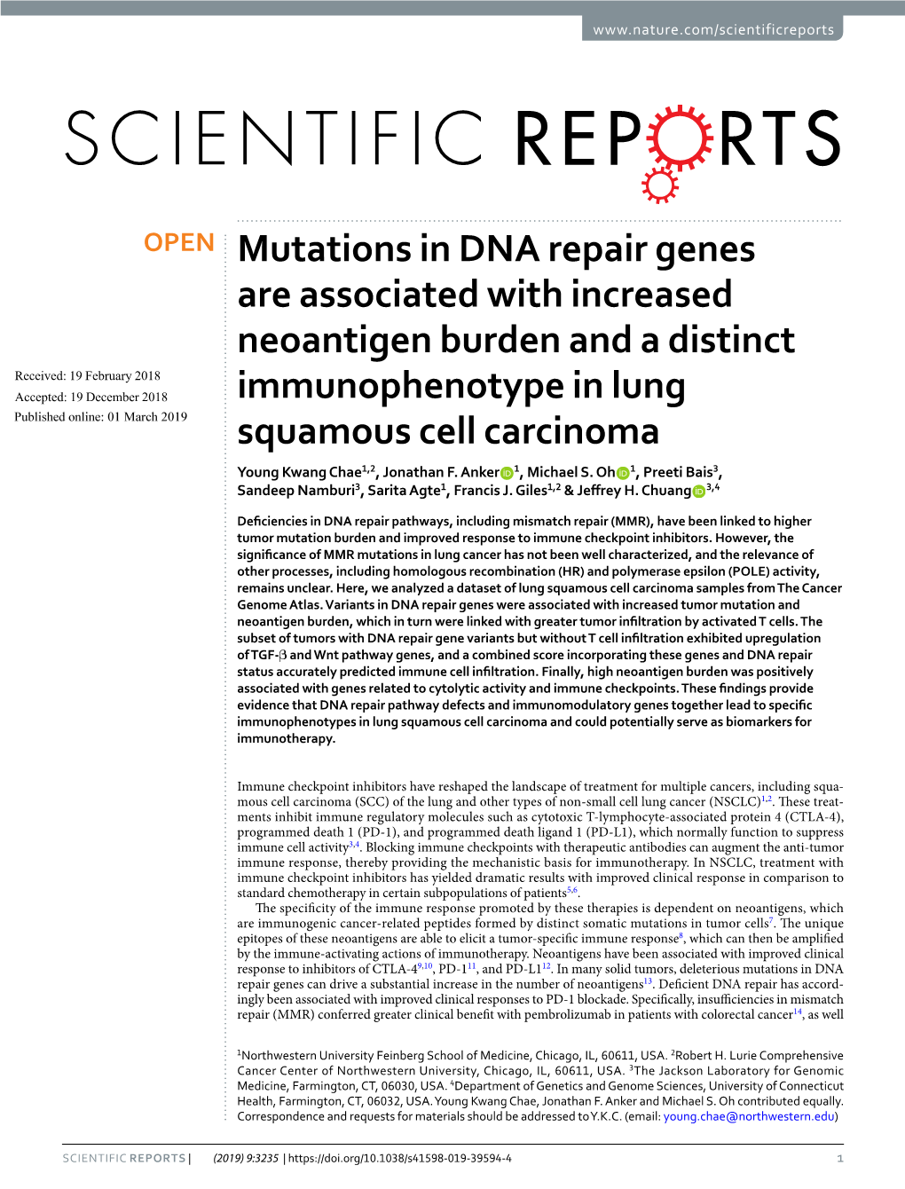 Mutations in DNA Repair Genes Are Associated with Increased