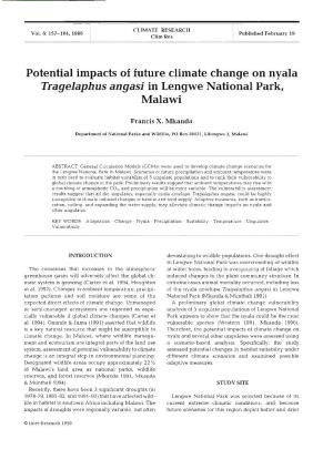 Potential Impacts of Future Climate Change on Nyala Tragelaphus Angasi in Lengwe National Park, Malawi