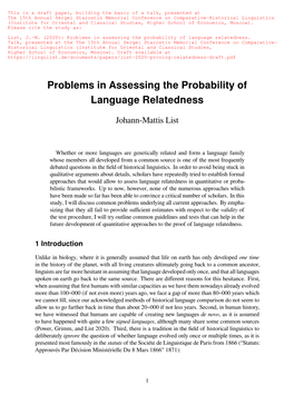 Problems in Assessing the Probability of Language Relatedness