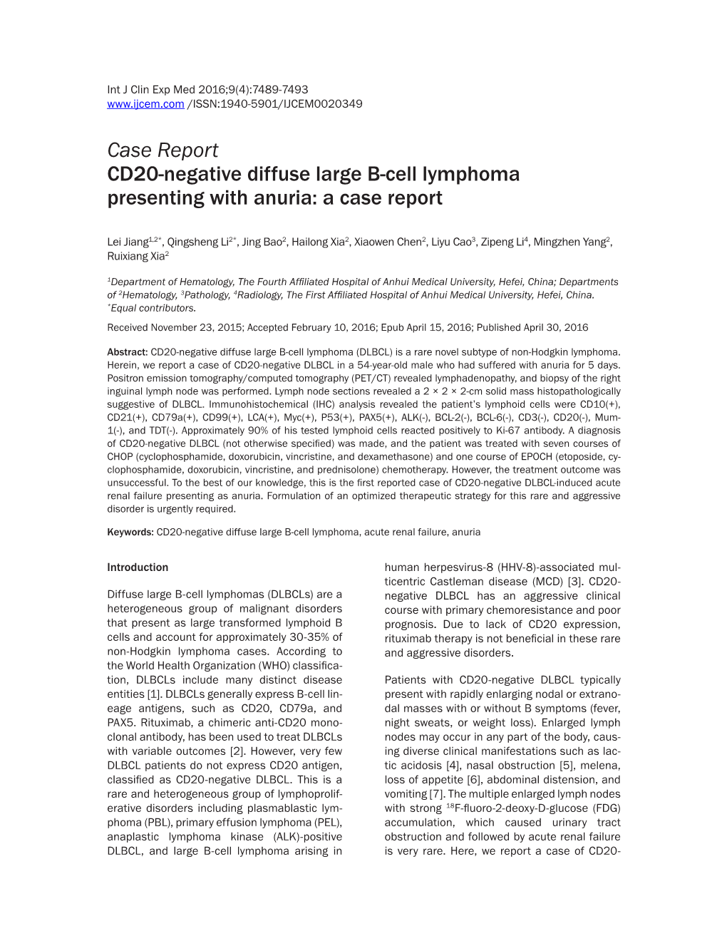 Case Report Cd20 Negative Diffuse Large B Cell Lymphoma Presenting With