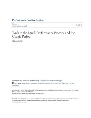Performance Practice and the Classic Period Malcom S