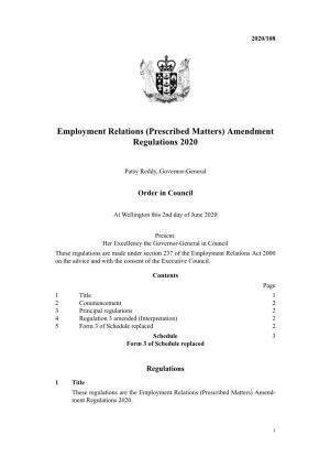Employment Relations (Prescribed Matters) Amendment Regulations 2020