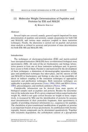 Molecular Weight Determination of Peptides and Proteins by ESI and MALDI