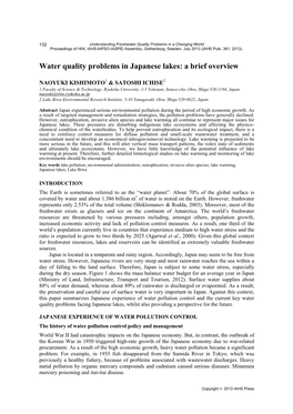 Water Quality Problems in Japanese Lakes: a Brief Overview