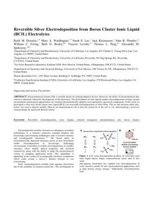 Reversible Silver Electrodeposition from Boron Cluster Ionic Liquid (BCIL) Electrolytes