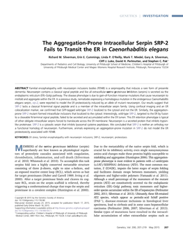 The Aggregation-Prone Intracellular Serpin SRP-2 Fails to Transit the ER in Caenorhabditis Elegans