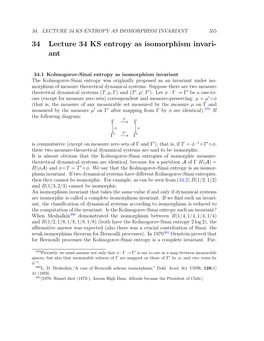 34 Lecture 34 KS Entropy As Isomorphism Invari- Ant