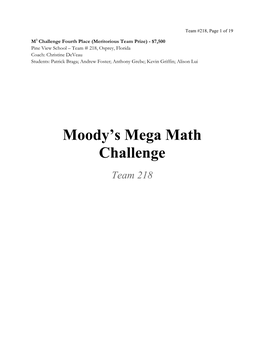 Moody's Mega Math Challenge Team