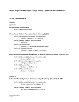 Large Mining Operation Notice of Intent TABLE of CONTENTS