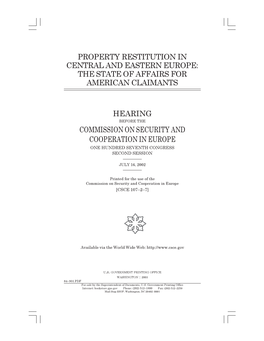 Property Restitution in Central and Eastern Europe: the State of Affairs for American Claimants