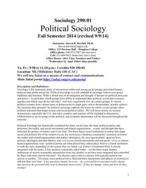 Political Sociology Fall Semester 2014 (Revised 9/9/14)