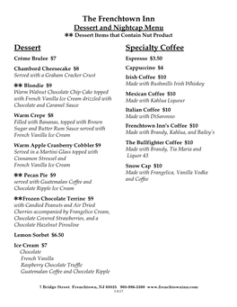 The Frenchtown Inn Dessert Specialty Coffee