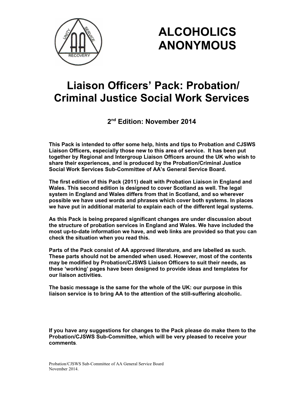 Liaison Officers Pack: Probation/ Criminal Justice Social Work Services