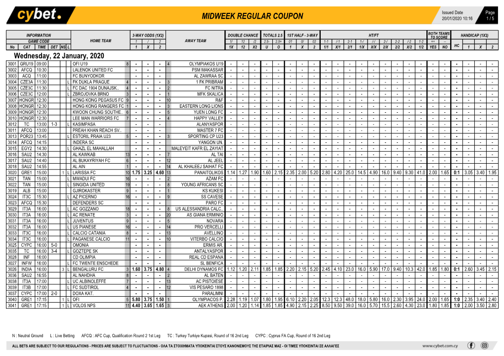 Midweek Regular Coupon 20/01/2020 10:16 1 / 5