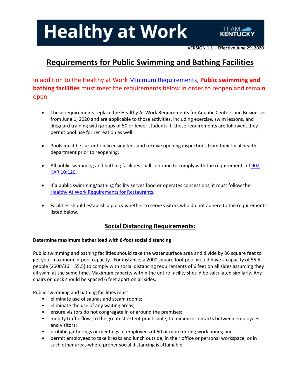 Requirements for Public Swimming and Bathing Facilities