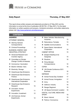 Daily Report Thursday, 27 May 2021 CONTENTS