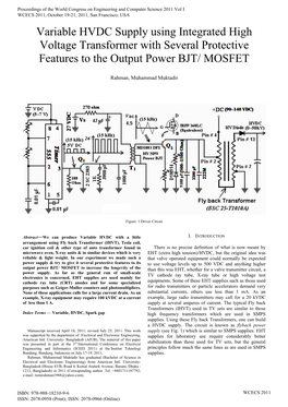 Variable HVDC Supply Using Integrated High Voltage Transformer with Several Protective Features to the Output Power BJT/ MOSFET