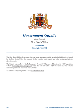 Government Gazette of the State of New South Wales Number 56 Friday, 3 July 2015
