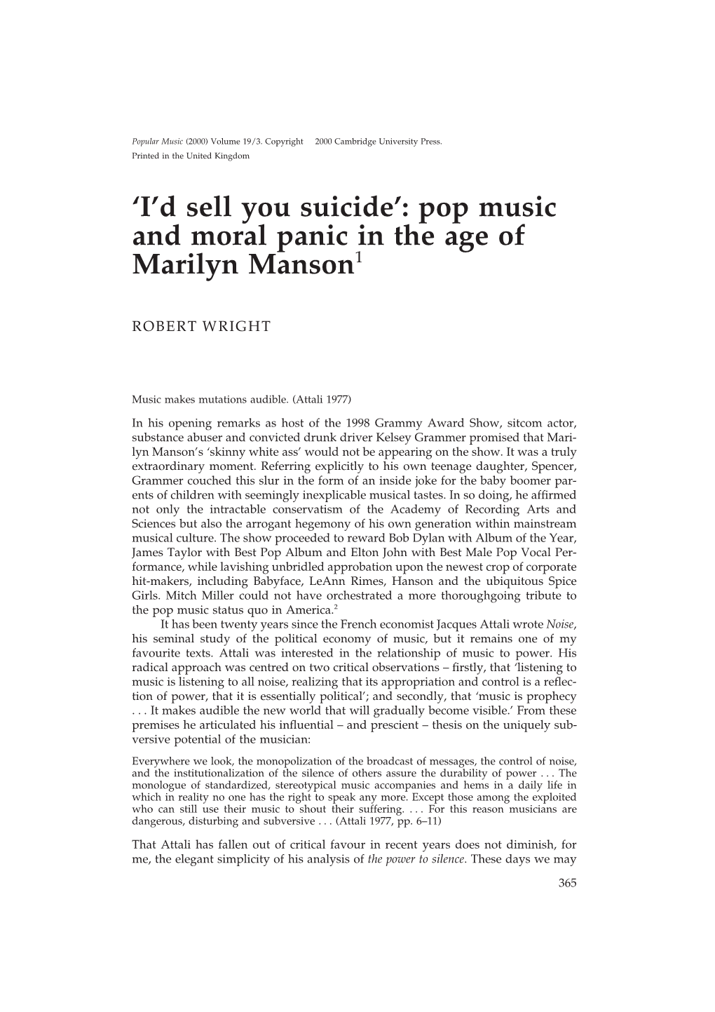 'I'd Sell You Suicide': Pop Music and Moral Panic in the Age of Marilyn