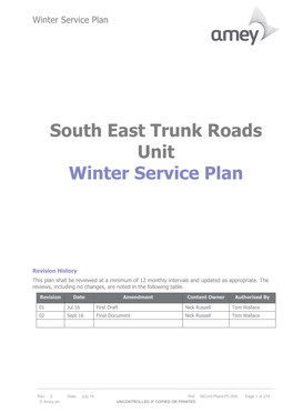 South East Trunk Roads Unit Winter Service Plan