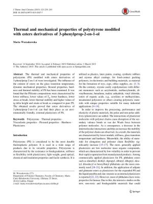 Thermal and Mechanical Properties of Polystyrene Modified with Esters