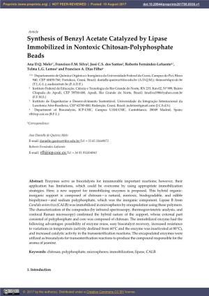 Synthesis of Benzyl Acetate Catalyzed by Lipase Immobilized in Nontoxic Chitosan-Polyphosphate Beads