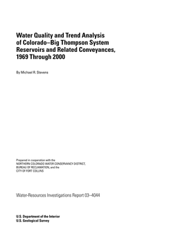 Water Quality and Trend Analysis of Colorado-Big Thompson System