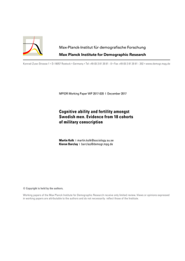 Cognitive Ability and Fertility Amongst Swedish Men. Evidence from 18 Cohorts of Military Conscription