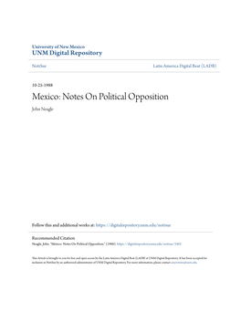 Mexico: Notes on Political Opposition John Neagle