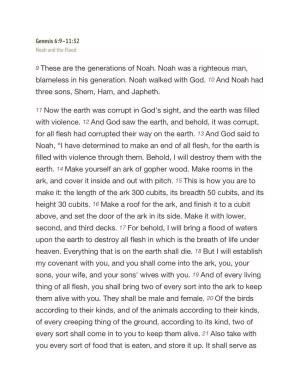 9 These Are the Generations of Noah. Noah Was a Righteous Man, Blameless in His Generation