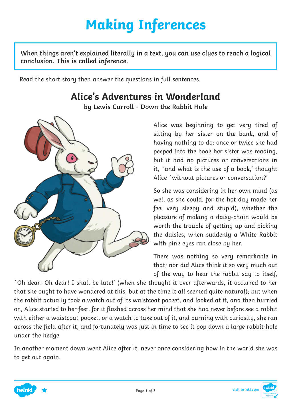 Making Inferences Alice's Adventures in Wonderland