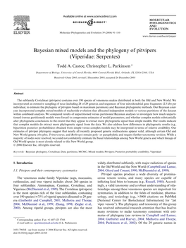 Bayesian Mixed Models and the Phylogeny of Pitvipers (Viperidae: Serpentes)