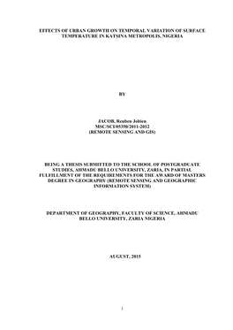 Effects of Urban Growth on Temporal Variation of Surface Temperature in Katsina Metropolis, Nigeria